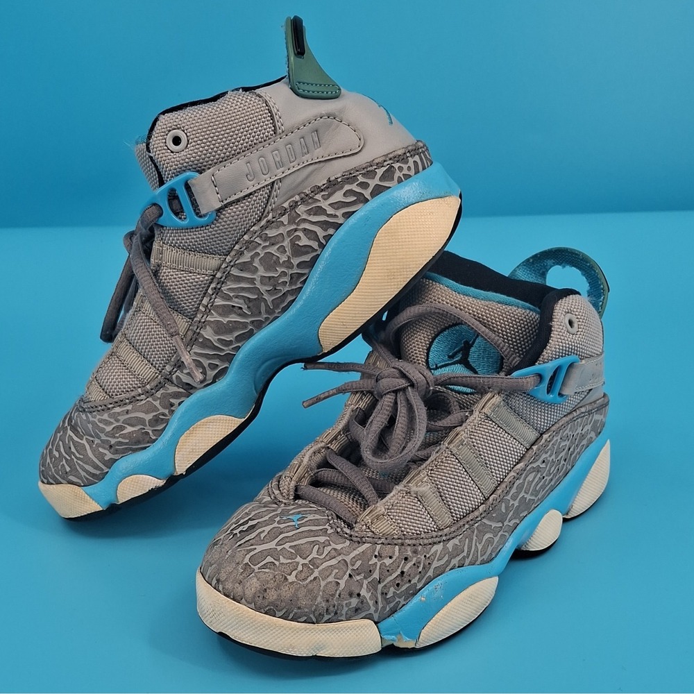 Jordan Air Jordan 6 Rings Gray/Blue High Top Leather Youth 1Y EU32 M323432-006